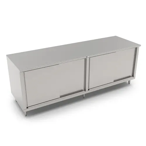 John Boos 4CS6-30132 Modular Base Work Table, with 16 Gauge Type 300 Stainless Steel Top, Sliding Doors and without Backsplash - 132.00"W x 30.00"D x 35.75"H