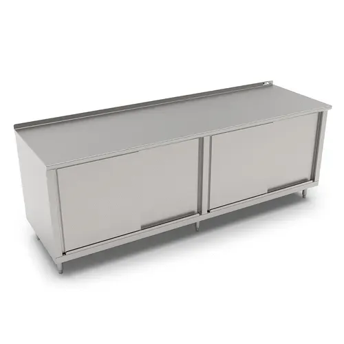 John Boos 4CS6R1.5-30132 Modular Base Work Table, with 16 Gauge Type 300 Stainless Steel Top, Sliding Doors and 1 1/2" Backsplash - 132.00"W x 30.00"D x 37.25"H
