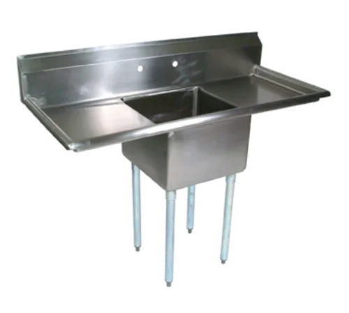 John Boos E1S8-1620-12T18-X Commercial Sink, (1) One Compartment, 18 Gauge Stainless Steel Construction with Galvanized Steel Legs and with 2 Drainboards - 52.00" W