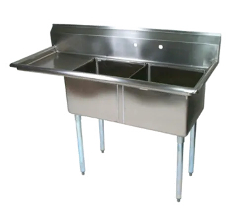 John Boos E2S8-18-12L18-X Commercial Sink, (2) Two Compartment, 18 Gauge Stainless Steel Construction with Galvanized Steel Legs and With Left-hand Drainboard - 56.5" W