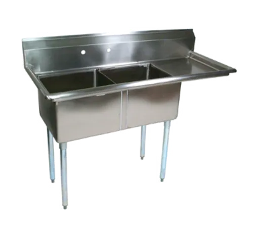John Boos E2S8-24-14R24 Commercial Sink, (2) Two Compartment, 18 Gauge Stainless Steel Construction with Galvanized Steel Legs and With Right-hand Drainboard - 74.5" W