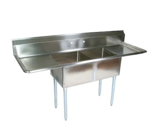 John Boos E2S8-24-14T24 Commercial Sink, (2) Two Compartment, 18 Gauge Stainless Steel Construction with Galvanized Steel Legs and with 2 Drainboards - 96" W