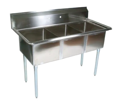 John Boos E3S8-1014-10 Commercial Sink, (3) Three Compartment, 18 Gauge Stainless Steel Construction with Galvanized Steel Legs and without Drainboard - 35" W
