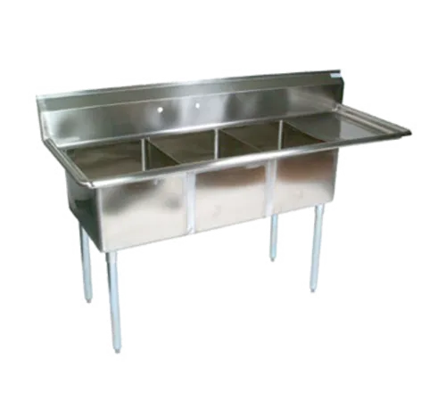 John Boos E3S8-18-12R18 Commercial Sink, (3) Three Compartment, 18 Gauge Stainless Steel Construction with Galvanized Steel Legs and With Right-hand Drainboard - 74.5" W