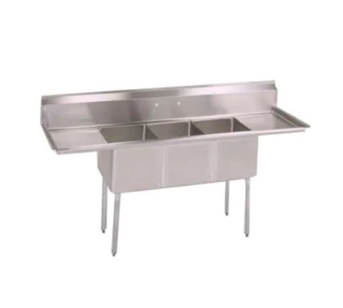 John Boos E3S8-24-14T24-X Commercial Sink, (3) Three Compartment, 18 Gauge Stainless Steel Construction with Galvanized Steel Legs and with 2 Drainboards - 120" W