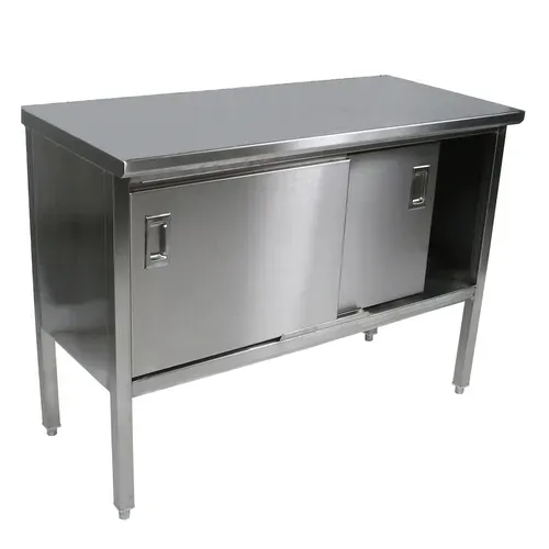 John Boos EBSS4-3072 Enclosed Base Work Table, with 14 Gauge Type 300 Stainless Steel Top, Sliding Doors and without Backsplash - 72.00"W x 30.00"D x 35.75"H