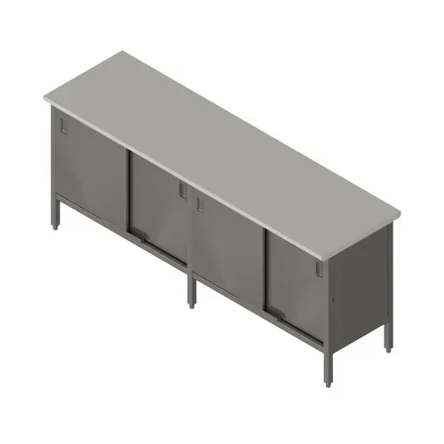 John Boos EBSS6-24132 Enclosed Base Work Table, with 16 Gauge Type 300 Stainless Steel Top, Sliding Doors and without Backsplash - 132.00"W x 24.00"D x 35.75"H
