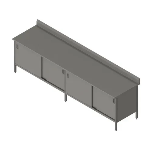 John Boos EBSS6R5-24144 Enclosed Base Work Table, with 16 Gauge Type 300 Stainless Steel Top, Sliding Doors and 5" Backsplash - 144.00"W x 24.00"D x 40.75"H