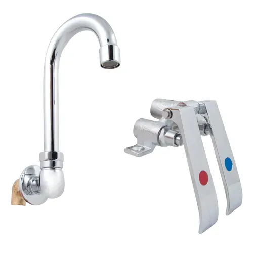 John Boos PBF-KV2-SM-35GLF Double Pedal Knee Valve  with splash-mounted 3-1/2" gooseneck spout