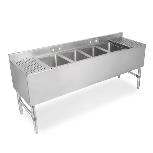 John Boos UBS4-1848 Underbar Sink Unit, 4 Compartment, Stainless Steel, with 3"H Backsplash and 2 Drainboards / Faucet Not Included - 48"W x 18"D