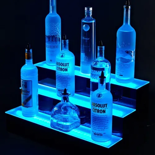 Krowne Metal Krowne Metal KR-3T60-R Lighted Liquor Bottle Display, Countertop, 3-Tier with Multi-Color LED Lights, 45 Bottle Capacity - 60"W x 13.5"D x 12"H