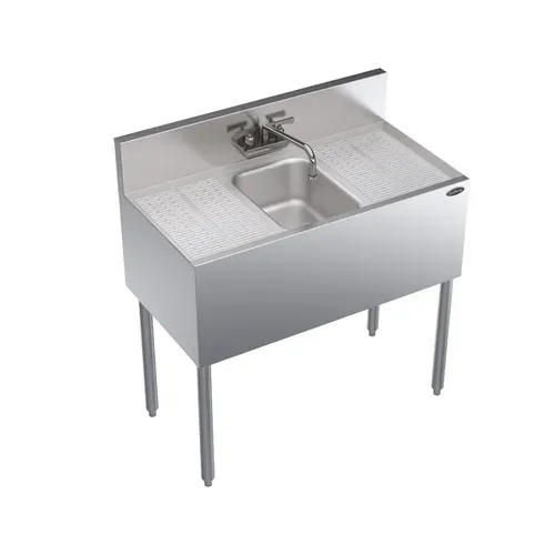 Krowne Metal Krowne Metal KR19-31C Underbar Sink Unit, 1 Compartment, Stainless and Galvanized Steel, with 6-1/2"H Backsplash and 2 Drainboards / Faucet Included - 36"W x 19"D