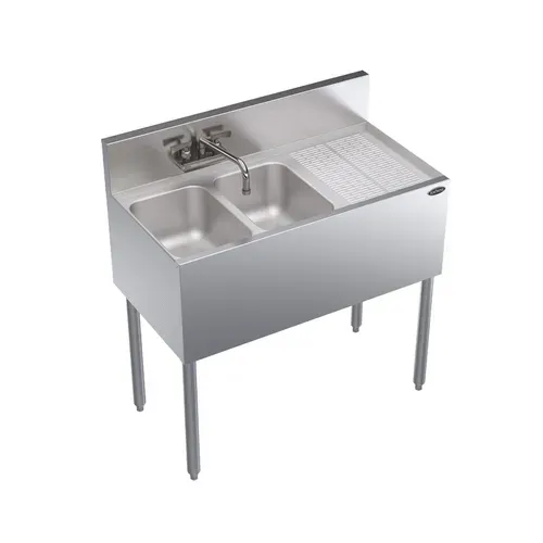 Krowne Metal Krowne Metal KR19-32L Underbar Sink Unit, 2 Compartment, Stainless and Galvanized Steel, with 6-1/2"H Backsplash and 1 Drainboard / Faucet Included - 36"W x 19"D