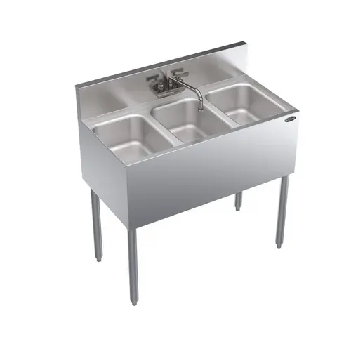 Krowne Metal Krowne Metal KR19-33C Underbar Sink Unit, 3 Compartment, Stainless and Galvanized Steel, with 6-1/2"H Backsplash and without Drainboard / Faucet Included - 36"W x 19"D