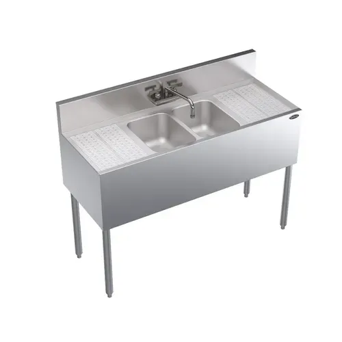 Krowne Metal Krowne Metal KR19-42C Underbar Sink Unit, 2 Compartment, Stainless and Galvanized Steel, with 6-1/2"H Backsplash and 2 Drainboards / Faucet Included - 48"W x 19"D