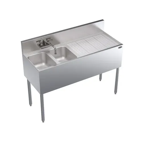 Krowne Metal Krowne Metal KR19-42L Underbar Sink Unit, 2 Compartment, Stainless and Galvanized Steel, with 6-1/2"H Backsplash and 1 Drainboard / Faucet Included - 48"W x 19"D