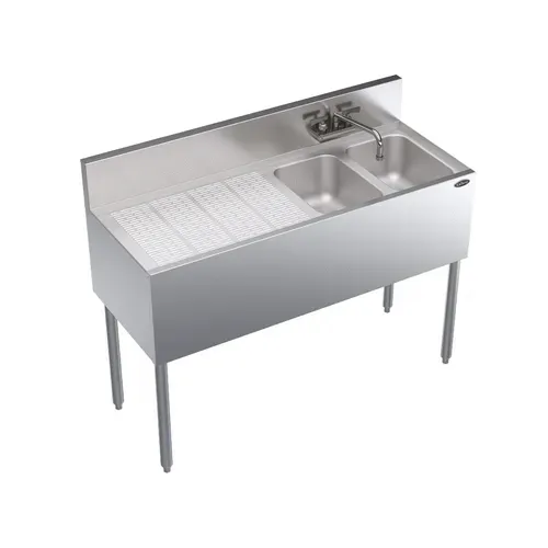 Krowne Metal Krowne Metal KR19-42R Underbar Sink Unit, 2 Compartment, Stainless and Galvanized Steel, with 6-1/2"H Backsplash and 1 Drainboard / Faucet Included - 48"W x 19"D