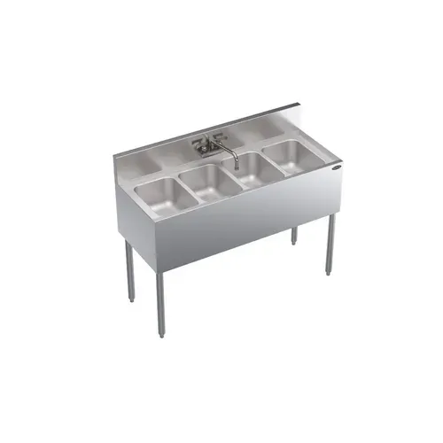 Krowne Metal Krowne Metal KR19-44C Underbar Sink Unit, 4 Compartment, Stainless and Galvanized Steel, with 6-1/2"H Backsplash and without Drainboard / Faucet Included - 48"W x 19"D