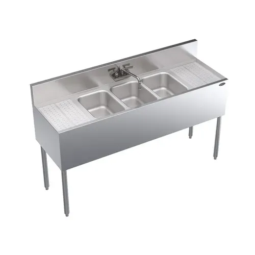 Krowne Metal Krowne Metal KR19-53C Underbar Sink Unit, 3 Compartment, Stainless and Galvanized Steel, with 6-1/2"H Backsplash and 2 Drainboards / Faucet Included - 60"W x 19"D