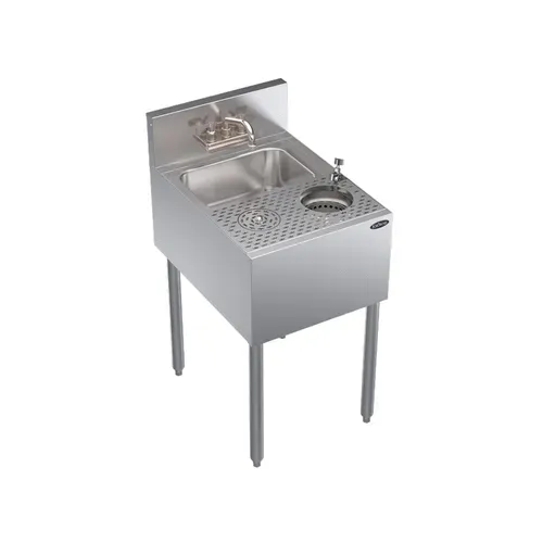 Krowne Metal Krowne Metal KR24-MS18 Underbar Sink Unit, 1 Compartment, Stainless and Galvanized Steel, with 6-1/2"H Backsplash and without Drainboard / Faucet Included - 18"W x 24"D