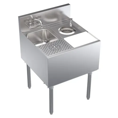 Krowne Metal Krowne Metal KR24-MS24 Underbar Sink Unit, 1 Compartment, Stainless and Galvanized Steel, with 6-1/2"H Backsplash and without Drainboard / Faucet Included - 24"W x 24"D