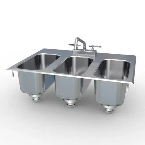 LaCrosse Cooler CS3DI 20 Gauge Type 304 Stainless Steel 6" x 12" x 6" 3 Compartment Drop-In Sink / Deck Mount Low-Lead Faucet