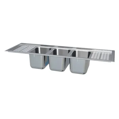LaCrosse Cooler DI43CD Type 304 Stainless Steel 10" x 14" x 9-3/4" 3 Compartment Drop-In Sink / Deck Mount Low-Lead Faucet