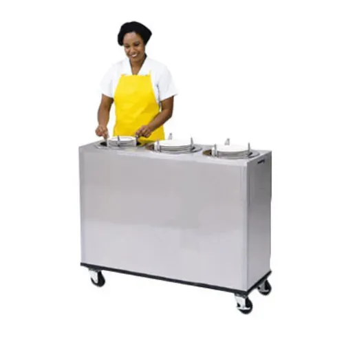Lakeside Manufacturing 942 Adjust-a-Fit® Stainless Steel Enclosed Base 3 Stack Unheated Mobile Plate Dish Dispenser for 2-3/4" to 6" Dishes