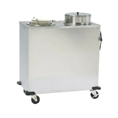 Lakeside Manufacturing E937 Express Heat™ Stainless Steel Enclosed Base 2 Stack Heated Mobile Plate Dish Dispenser for 8-3/4" to 12" Dishes