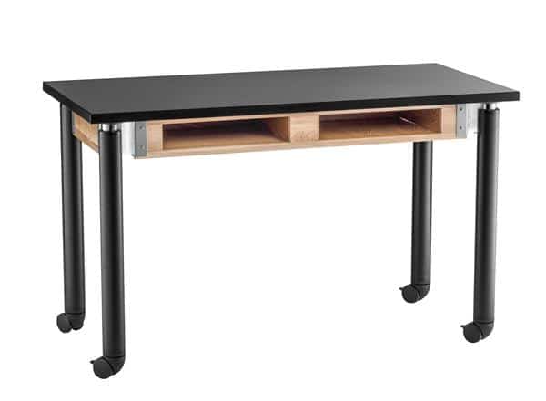 National Public Seating SLT2448AH-10-BC-CAST Adjustable Height Chem-Res Top w/ Book Compartments Science table with Black Legs, Casters National Public Seating SLT2448AH-10-BC-CAST Adjustable Height Chem-Res Top w/ Book Compartments Science table with Black Legs, Casters