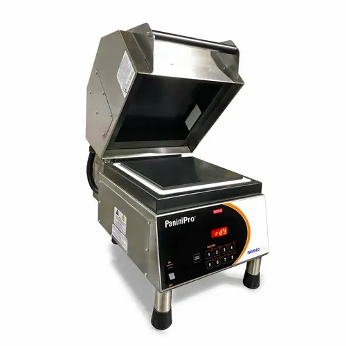 NEMCO 6900A-208-FF Sandwich / Panini Grill, Single, with 10-1/2" x 10-1/2" Smooth Top & Bottom Cooking Surface - 208 Volts
