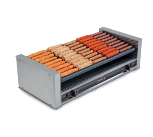 NEMCO 8027SX-SLT-220 Roll-A-Grill® 22.25'' Slanted Top Countertop Hot Dog Roller Grill with Individual Controls, 220 Volts