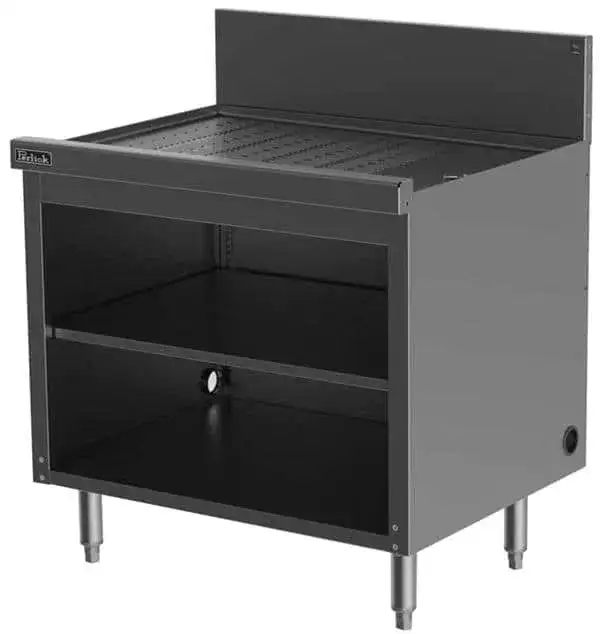 Perlick SC30 Underbar Drainboard, Freestanding with 6"H Backsplash Open Cabinet Base Adjustable Intermediate Shelf - 30"W x 24"D
