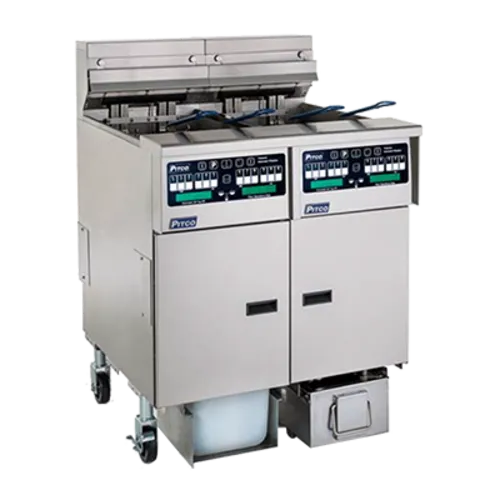 Pitco SELV14C-2/FD (2) 30 lb. Fry Tanks Electric Floor Fryer with Computer Controls and Solstice Filter Drawer System, 208 Volts