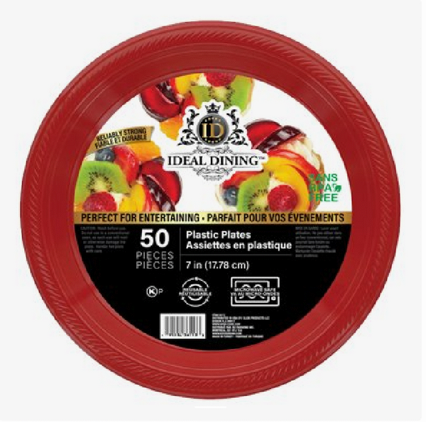 PLATE  DISPOSABLE PLASTIC 7IN RED 50CT