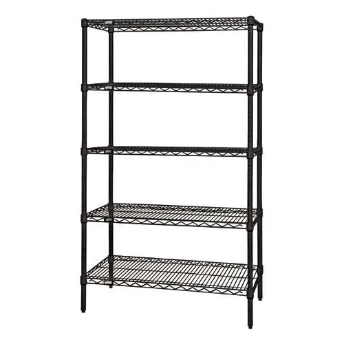 Quantum Food Service WR86-1842BK-5 NSF 5 Shelf 600 - 800 lb. Black Epoxy Starter Wire Shelving Unit
