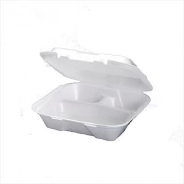 RJ Schinner SN203VW Genpak White Valueware 3 Comp. Hinged Cont 9"x9"x3" w/Snap Lock Double Closure