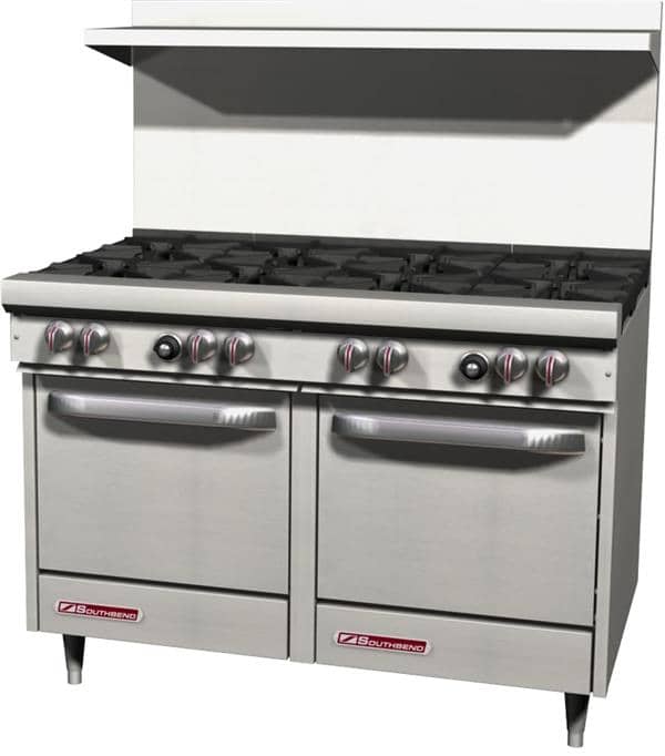 Southbend S48EE Restaurant Gas Range, 48" W with 8 (2) Space Saver Ovens and Manual Controls, - 294,000 BTU Southbend S48EE Restaurant Gas Range, 48" W with 8 (2) Space Saver Ovens and Manual Controls, - 294,000 BTU