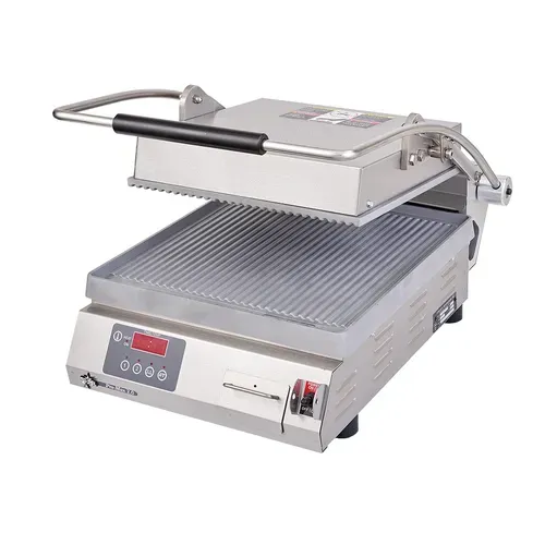 Star Star PGT14E Sandwich / Panini Grill, Single, with 14.5" W x 14.2"D Grooved Aluminum Cooking Surface 