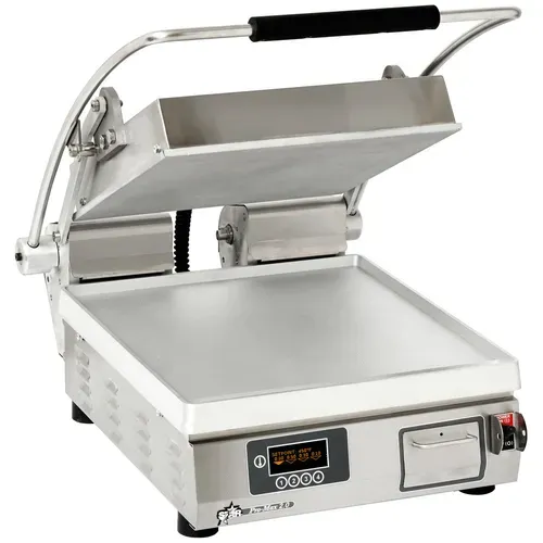 Star Star PST14E Sandwich / Panini Grill, Single, with 14.5" W x 14.2"D Smooth Aluminum Cooking Surface 