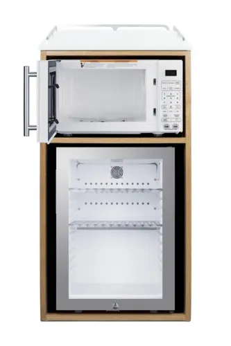 Summit Commercial Summit Commercial QCSMW1OAKW Coffee Station With Minibar & White Microwave