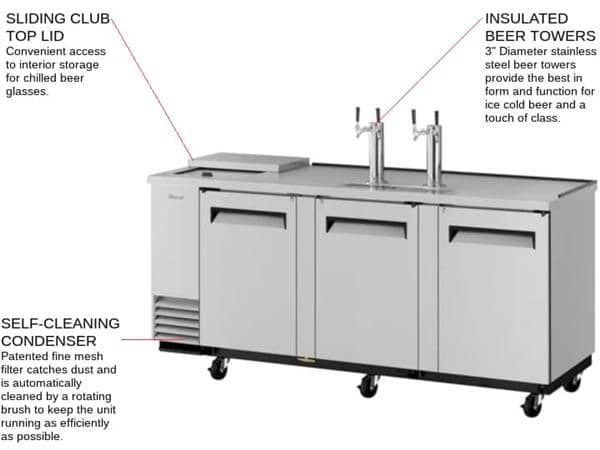 Turbo Air Turbo Air TCB-4SD-N 4 Taps 1/2 Barrel Draft Beer Cooler - Stainless Steel, 4 Kegs Capacity, 115 Volts