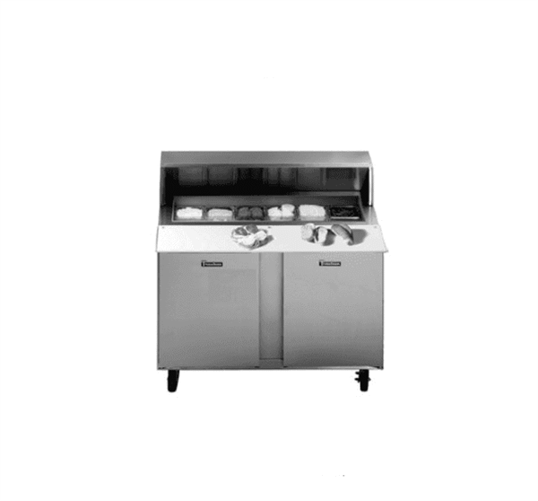 Traulsen UPT7224-RR-SB Dealer's Choice Compact Prep Table Refrigerator with roll-top lid which serves as an overshelf Traulsen UPT7224-RR-SB Dealer's Choice Compact Prep Table Refrigerator with roll-top lid which serves as an overshelf