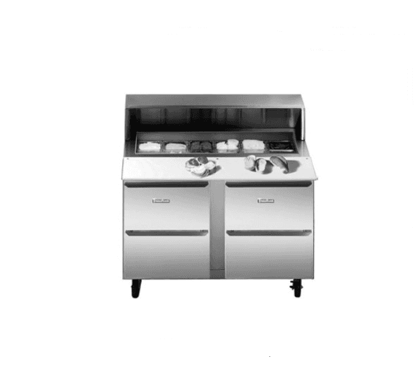 Traulsen UPT7230-DD-SB Dealer's Choice Compact Prep Table Refrigerator with roll-top lid which serves as an overshelf Traulsen UPT7230-DD-SB Dealer's Choice Compact Prep Table Refrigerator with roll-top lid which serves as an overshelf