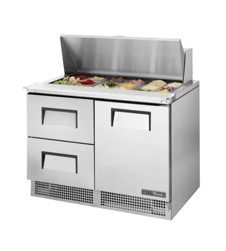 True True TFP-48-18M-D-2 48.13'' 1 Door 2 Drawer Counter Height Mega Top Refrigerated Sandwich / Salad Prep Table