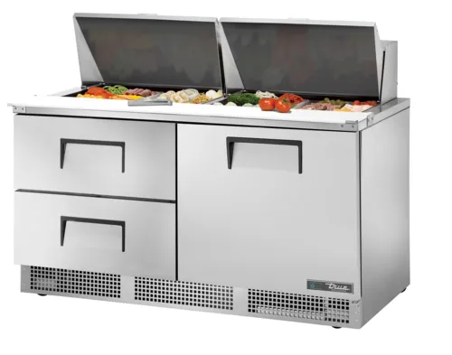 True True TFP-64-24M-D-2 64.13'' 1 Door 2 Drawer Counter Height Mega Top Refrigerated Sandwich / Salad Prep Table