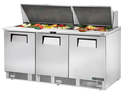 True True TFP-72-30M 72.13'' 3 Door Counter Height Mega Top Refrigerated Sandwich / Salad Prep Table