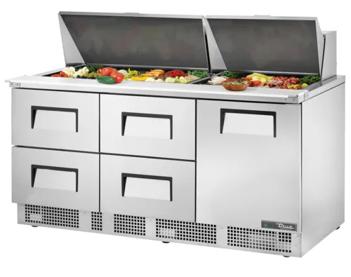True True TFP-72-30M-D-4 72.13'' 1 Door 4 Drawer Counter Height Mega Top Refrigerated Sandwich / Salad Prep Table