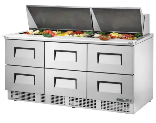 True True TFP-72-30M-D-6 72.13'' 6 Drawer Counter Height Mega Top Refrigerated Sandwich / Salad Prep Table