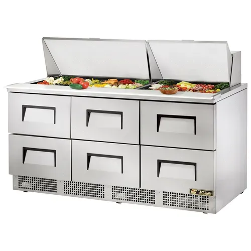 True True TFP-72-30M-D-6 72.13'' 6 Drawer Counter Height Mega Top Refrigerated Sandwich / Salad Prep Table